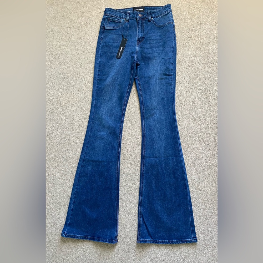 Fashion Nova Extra Long Blue Flare Jeans